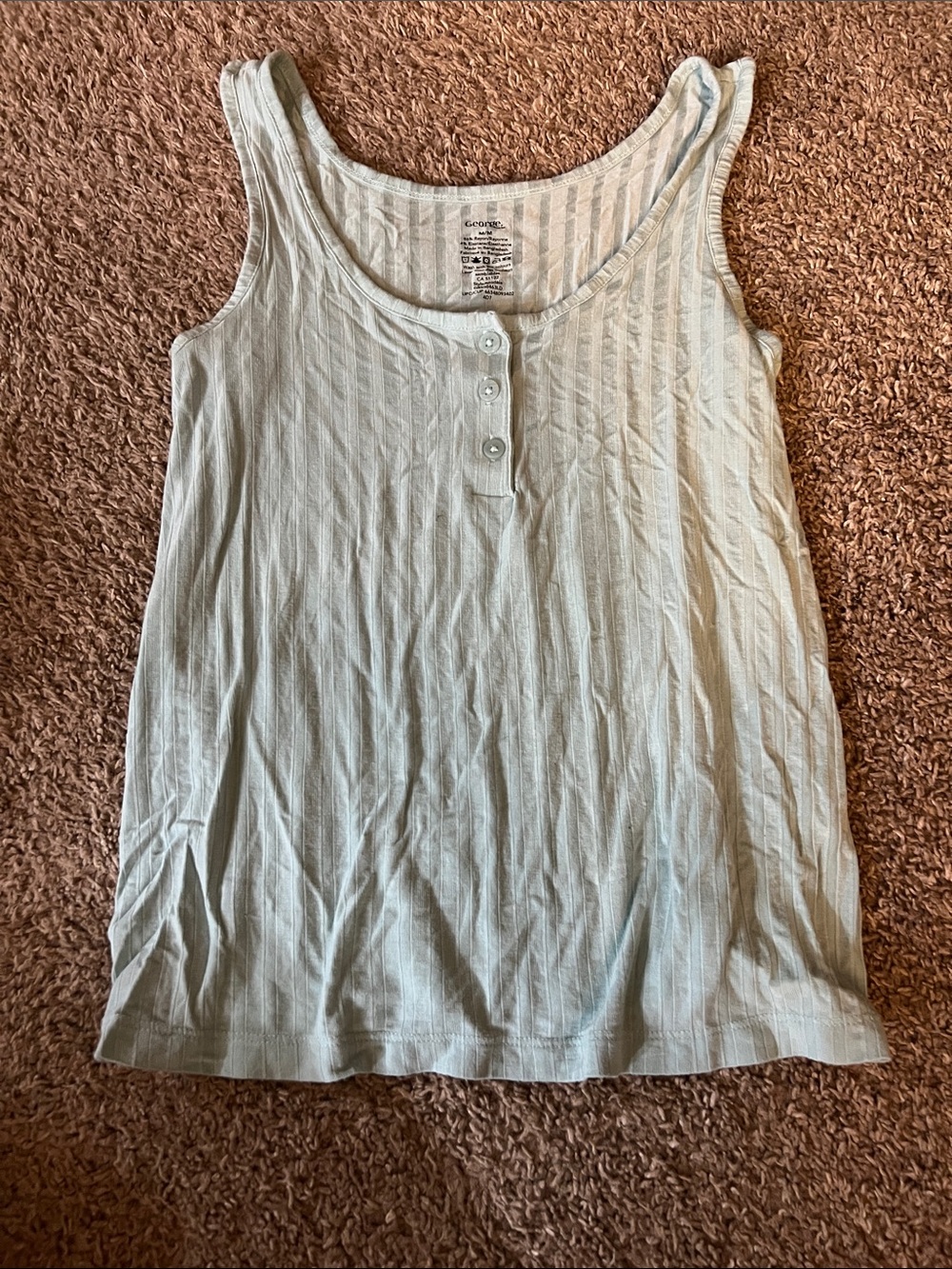 George Pale Blue Ribbed Henley Tank